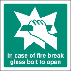 In Case of Fire Break Glass Bolt to Open In Case of Fire Break Glass Bolt to Open