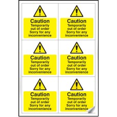 Caution - Temporarily Out of Order Labels (Sheet of 6) Caution - Temporarily Out of Order Labels (Sheet of 6)